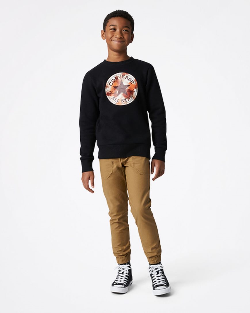 Boys' Converse Into The Wild Fleece Crew Sweatshirts Black | AU 3E851J